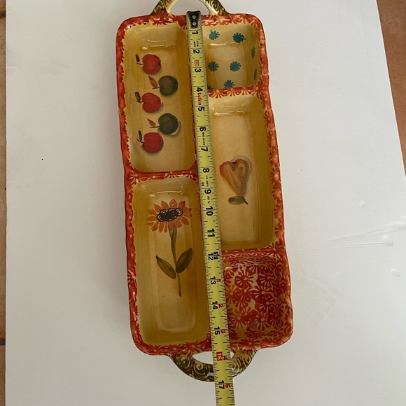 Italian Hand Painted Yellow Red Clay Rectangular 5 Section Serving Dish - Picture 3 of 8